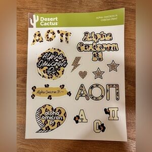 Alpha Omicron Pi cheetah print sticker sheet​​​​​​​​​​​